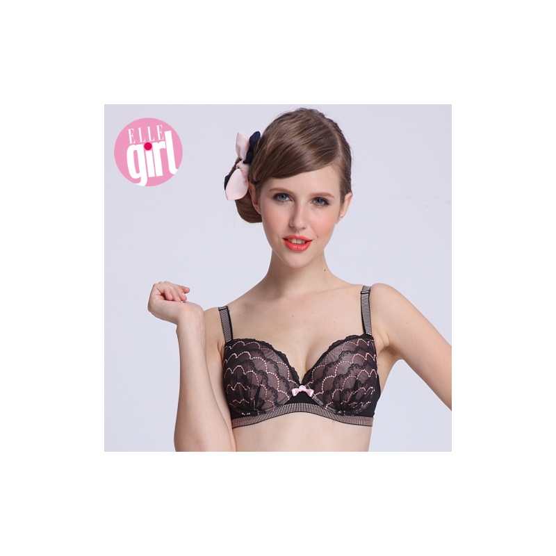 【<em>ELLE</em> girl 黑色性感<em>绣花</em>3/4厚杯<em>文胸</em> EB4262