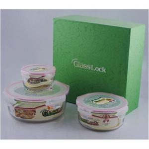韩国三光云彩玻璃保鲜盒GLASSLOCK 保鲜盒礼盒套装三件套GL—56