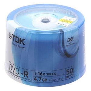 【当当销售配送】TDK DVD-R 16X 4.7GB 彩版蓝 50片桶装 刻录盘