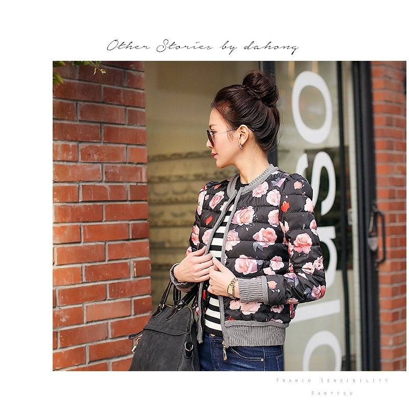 【冬款棉衣<em>女潮新款</em>女装韩版印花<em>外套</em>棉服女短