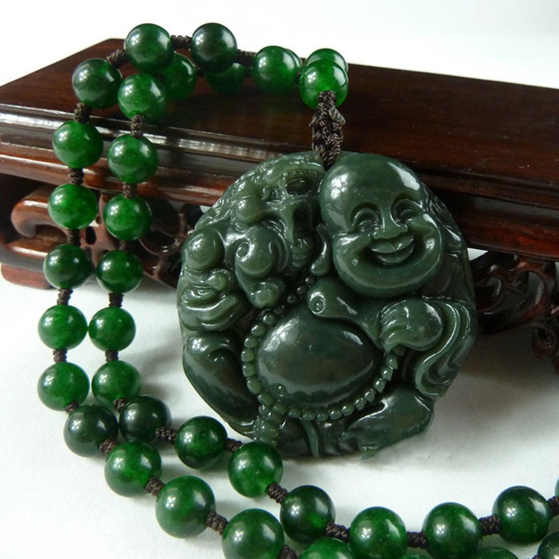 【霊韵轩 新疆和田玉青玉弥勒佛挂件图片】高