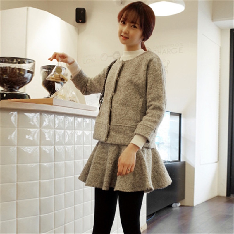 【妃妮施 2014<em>冬季</em>新款甜美女式<em>毛呢</em>裙<em>套装</em>短