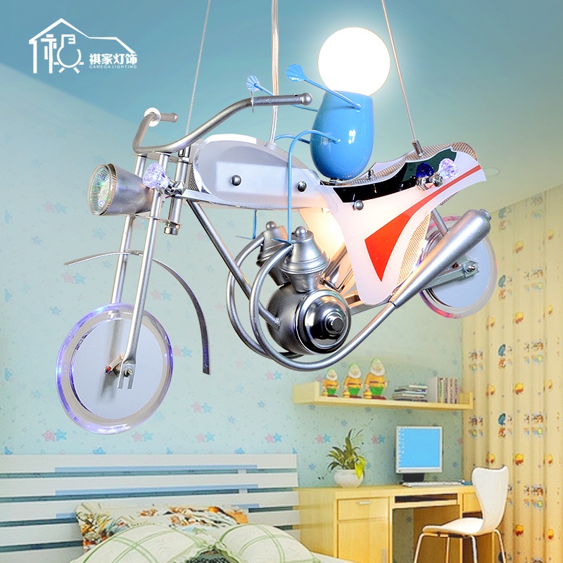 【祺家 现代简约LED吊灯酷炫儿童房创意摩托