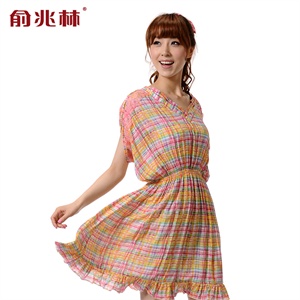 【当当自营】俞兆林 女士绚彩蝙蝠袖V领全棉家居睡裙 83656