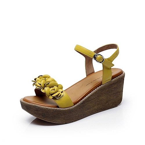 【TATA\/他她绵羊皮女皮凉鞋 2NT11BL3_黄色