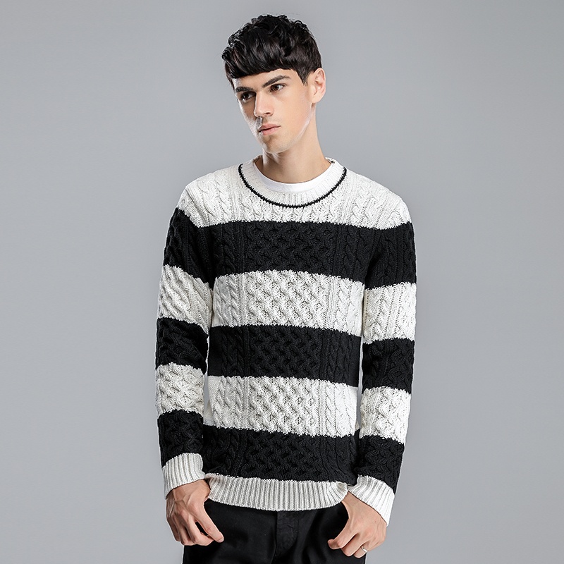【lilbetter<em>男士毛衣</em> 2014新款英伦加厚<em>黑白条纹</em>