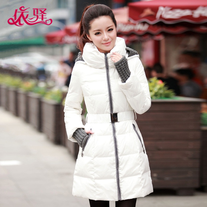 【潮2014冬新款韩版奢华修身<em>连帽</em>白色<em>羽绒服</em>