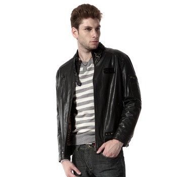 法国男装magic power左肩私房兜设计领部装饰带皮衣mgw12559