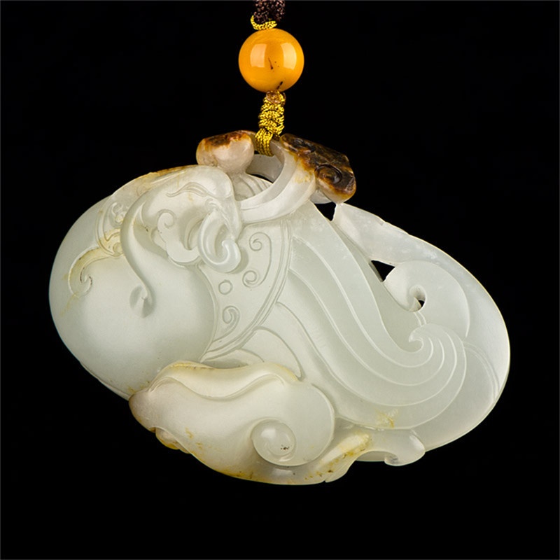 御府新疆和田玉褐皮白玉籽玉凤凰如意挂件92382