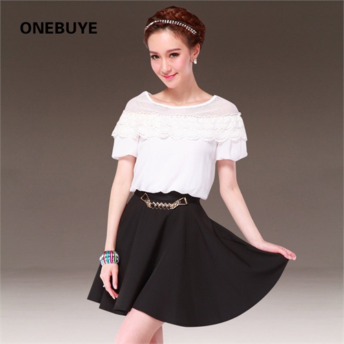 cd新款女装2014夏蕾丝拼接性感镂空前襟时尚短袖公主a字连衣裙_白色,m