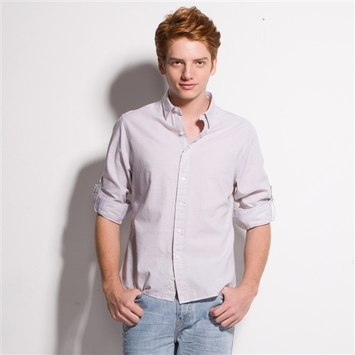 佐丹奴衬衫男装清爽棉麻卷袖休闲衬衫01043005