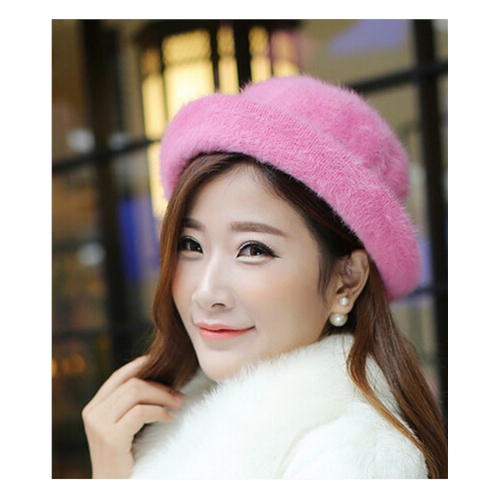 女秋冬天小圆帽礼帽女士学生帽韩版潮复古卷边兔毛礼帽