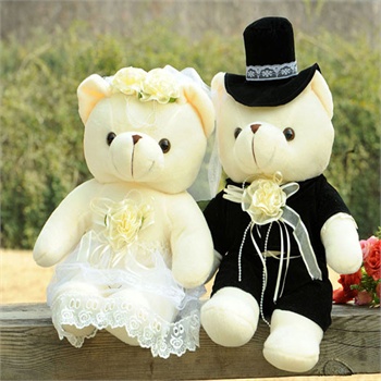 继红 黑白婚礼毛绒公仔情侣熊 小熊娃娃 情侣婚纱毛绒玩具 一对装